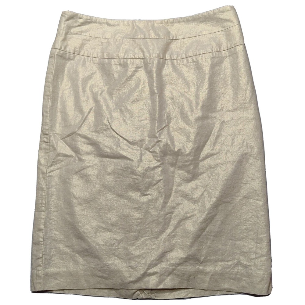 BANANA REPUBLIC Women Size 6 Linen Blend Khaki 22" Gold‎ Shimmer Skirt